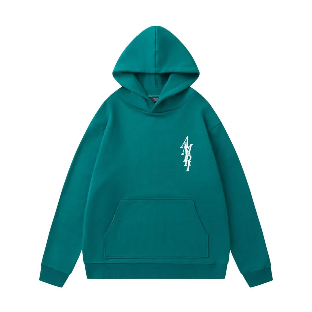 7182#P300AMIRI printed LOGO hooded sweatshirt, color: turquoise green, black, size: S M L XL