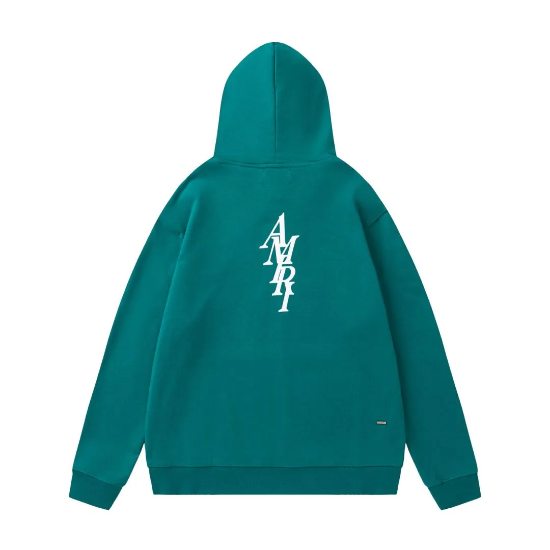 7182#P300AMIRI printed LOGO hooded sweatshirt, color: turquoise green, black, size: S M L XL