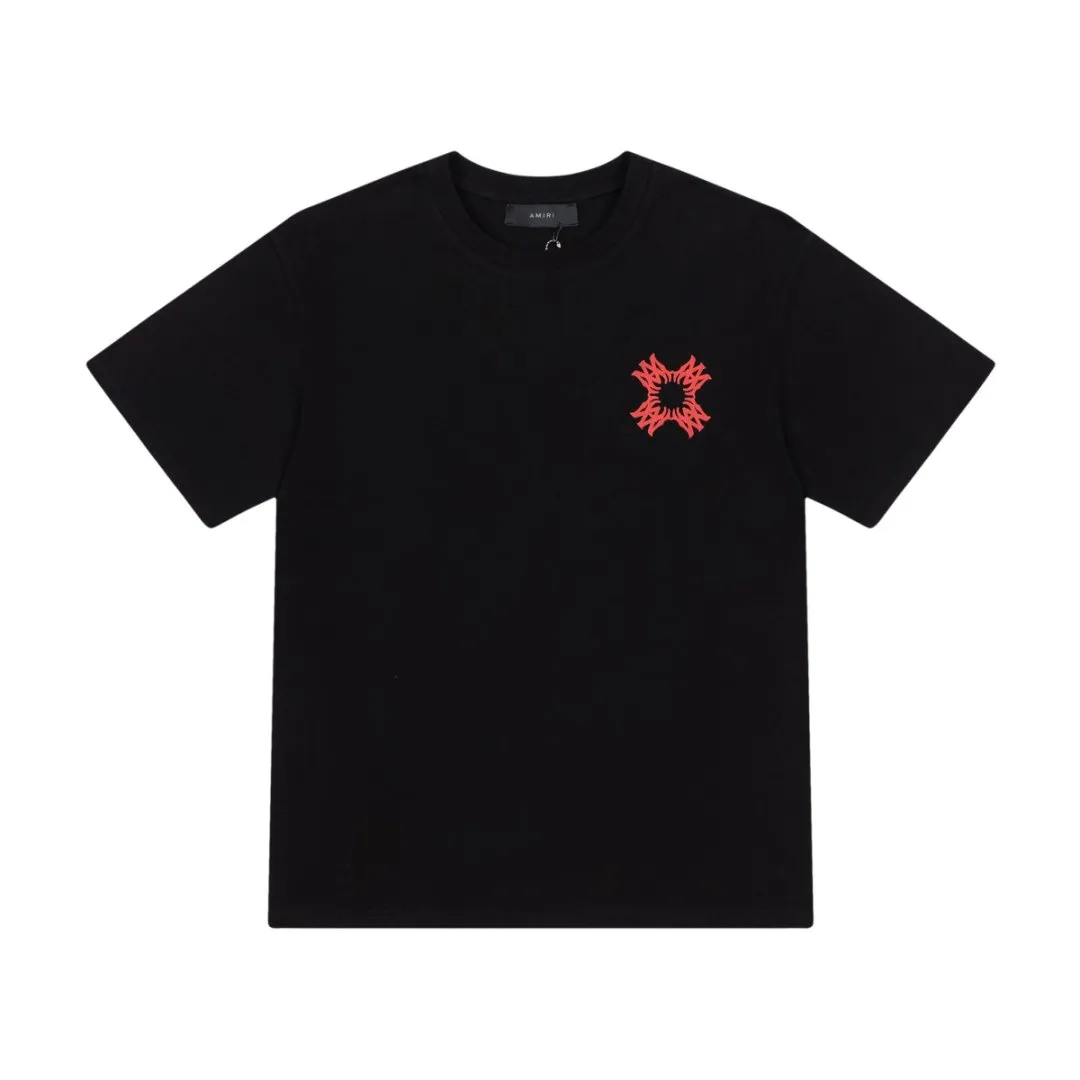 8006#P144, AMIRI logo hand-printed loose-fitting short-sleeved T-shirt, made of 300g fabric, color: black, white, apricot, size: S M L XL