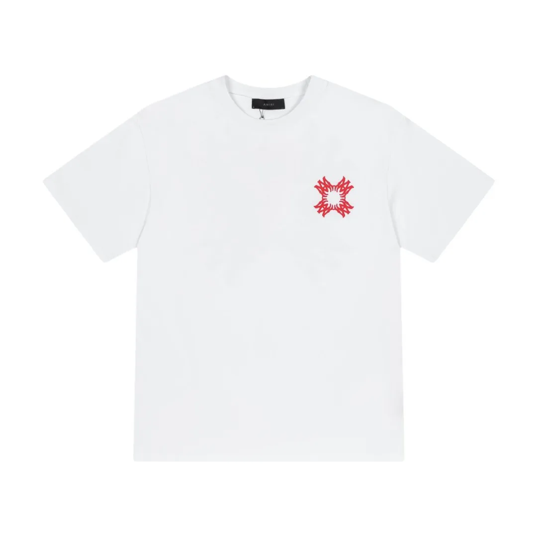 8006#P144, AMIRI logo hand-printed loose-fitting short-sleeved T-shirt, made of 300g fabric, color: black, white, apricot, size: S M L XL