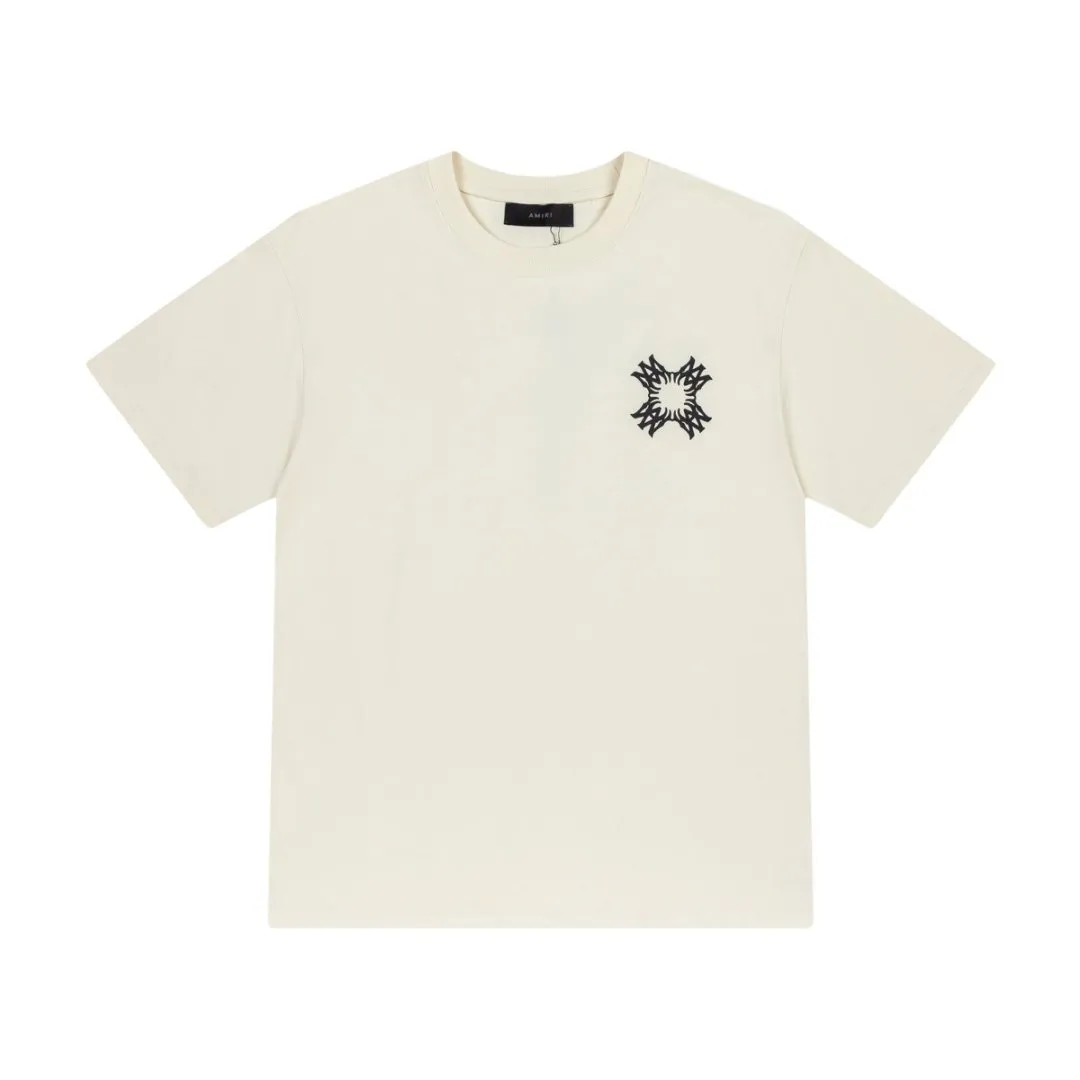 8006#P144, AMIRI logo hand-printed loose-fitting short-sleeved T-shirt, made of 300g fabric, color: black, white, apricot, size: S M L XL