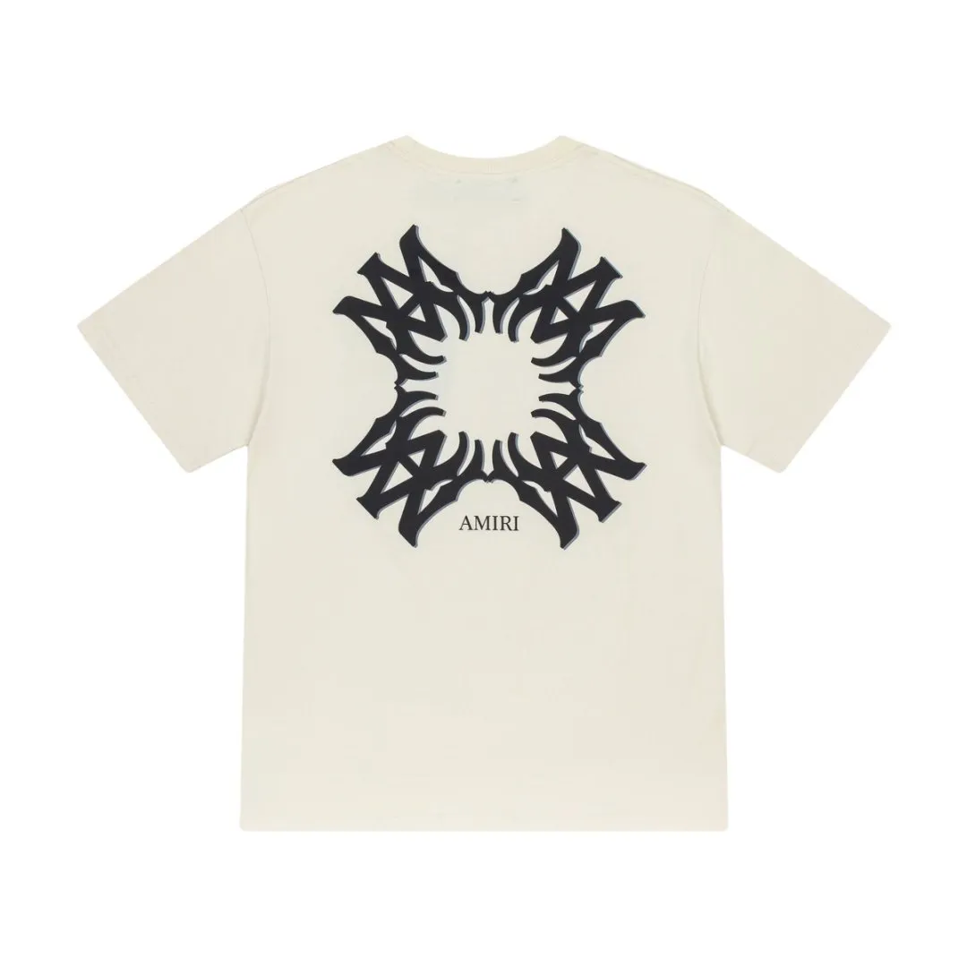 8006#P144, AMIRI logo hand-printed loose-fitting short-sleeved T-shirt, made of 300g fabric, color: black, white, apricot, size: S M L XL