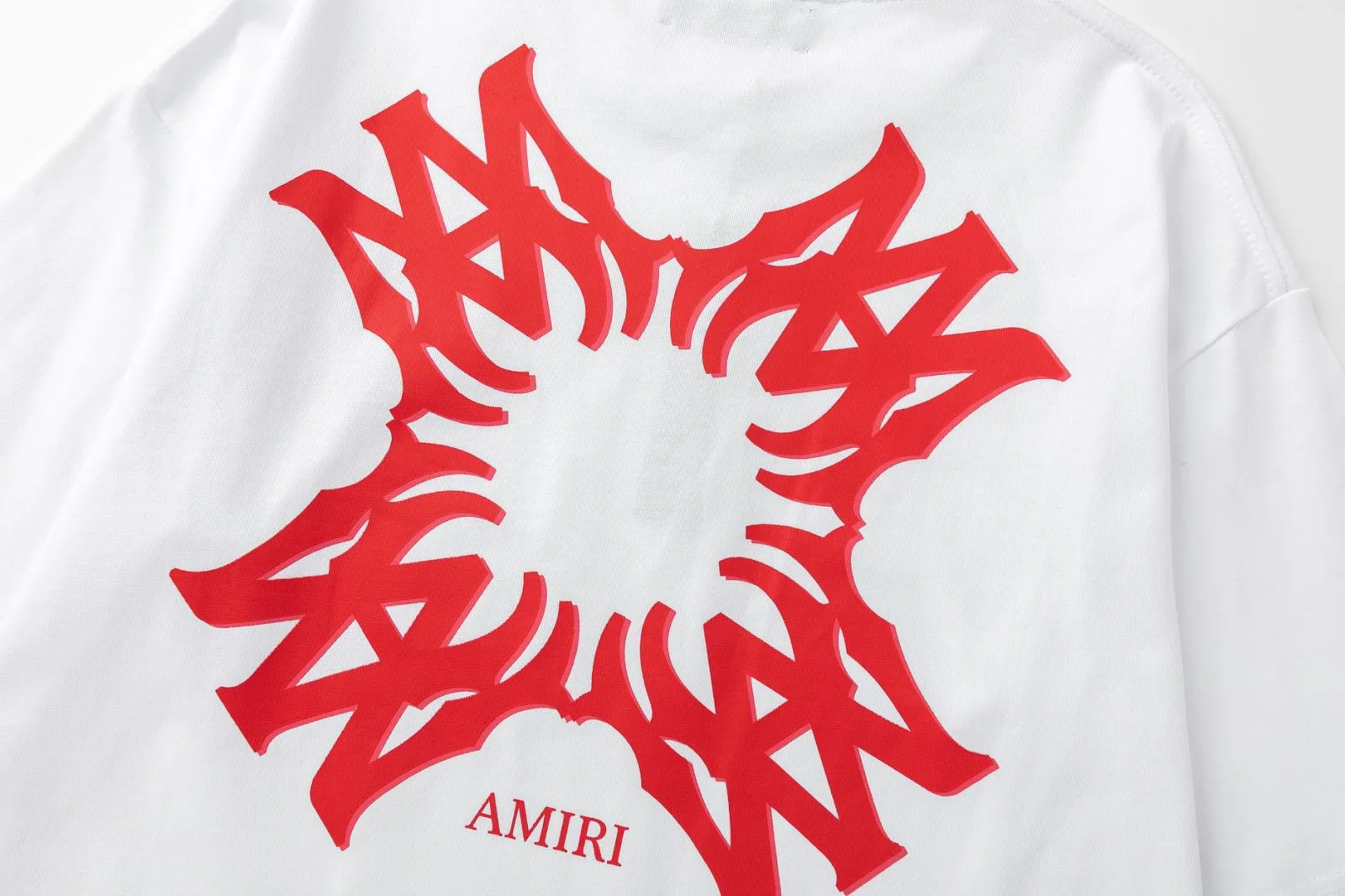 8006#P144, AMIRI logo hand-printed loose-fitting short-sleeved T-shirt, made of 300g fabric, color: black, white, apricot, size: S M L XL