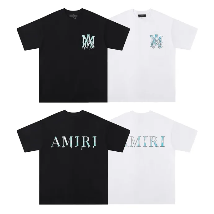 Style number: 683 P120 Fabric: 260g double yarn AMIRI 2025 spring and summer new logo round neck T-shirt high street unisex style loose classic letter short sleeves Color: White Black Size: S M L XL