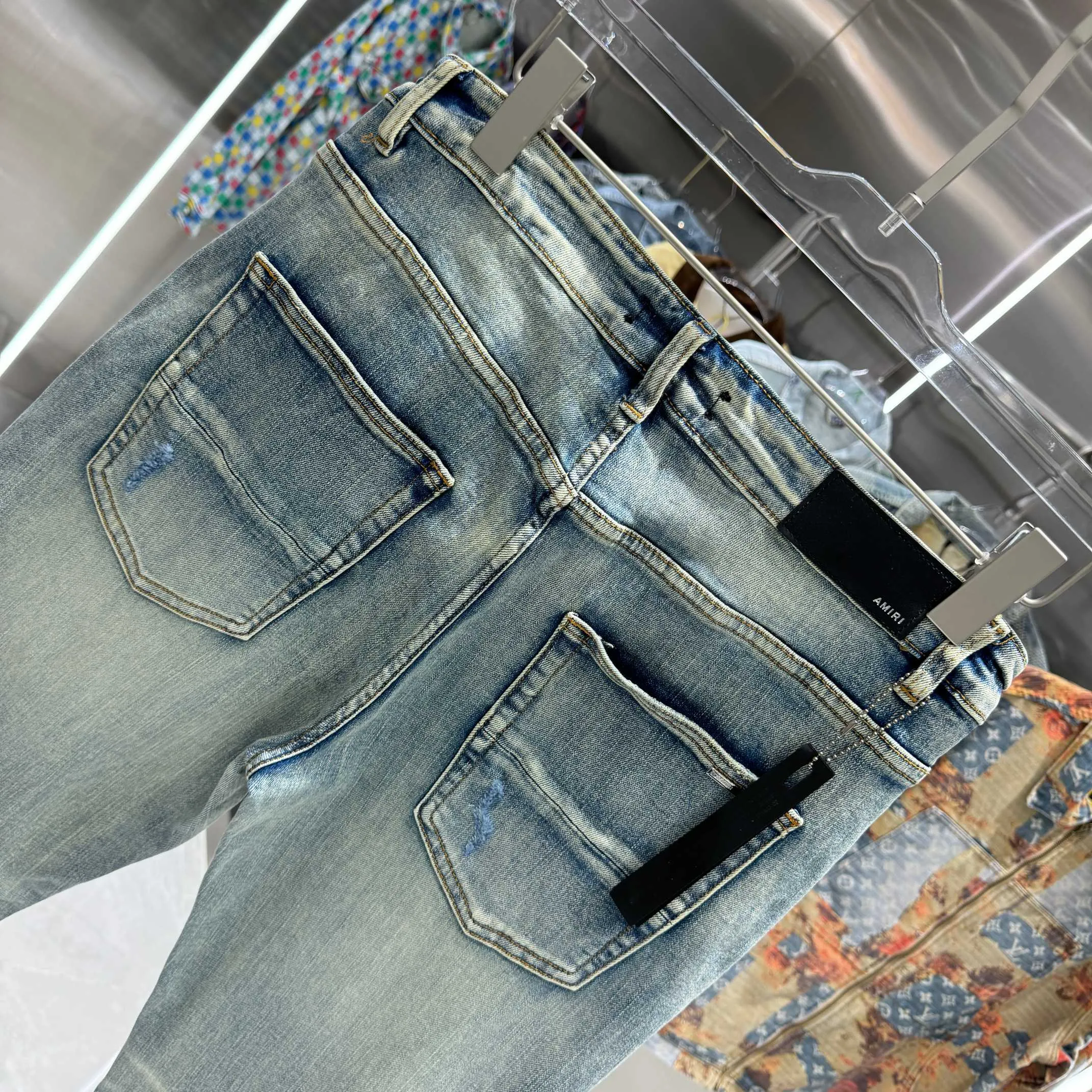P290 Amiri ripped street fashion slim fit stretch jeans color blue size 30 32 34 36 38