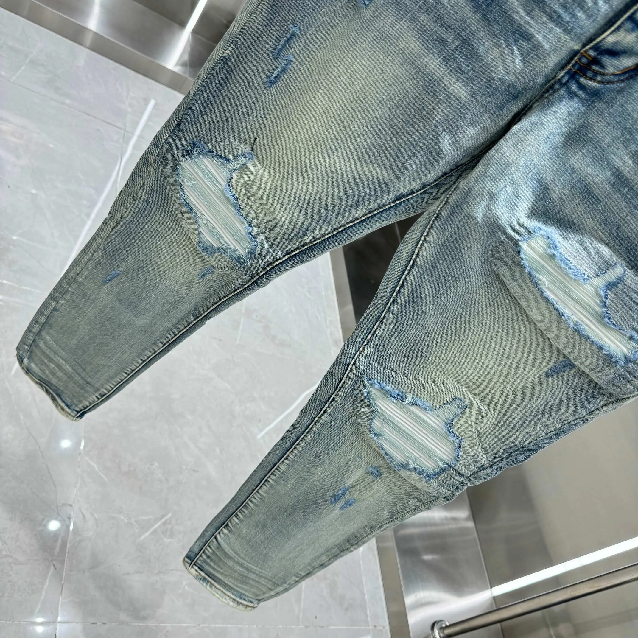 P290 Amiri ripped street fashion slim fit stretch jeans color blue size 30 32 34 36 38
