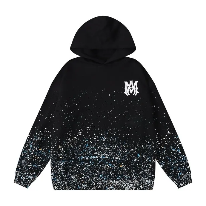 Style number: 873 P230 Fabric: 360g pure cotton terry sweatshirt AMIRI2025 new autumn and winter logo hooded terry sweatshirt high street unisex loose classic letter jacket Color: black Size: S M L XL