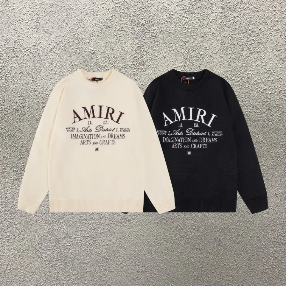 P290 Top version AMIRI/AMIRI classic letter jacquard Logo letter knitted casual crew neck sweater, same style for men and women, couple style -Color/Color: black white -Size/Size: S——XXL