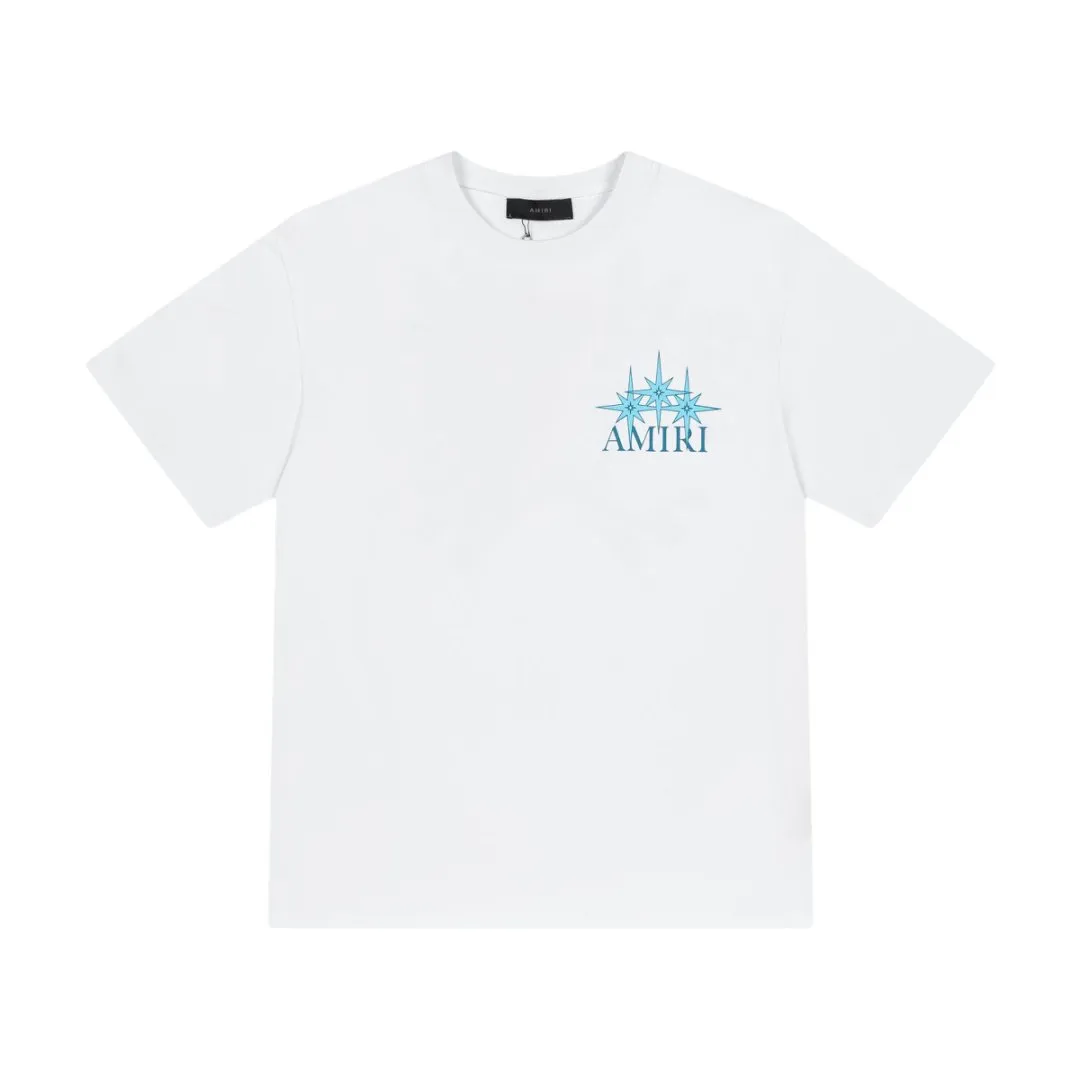 8032#P152, AMIRI star logo hand-printed loose version short-sleeved T-shirt, made of 300 grams of fabric, color: black, white, size: S M L XL