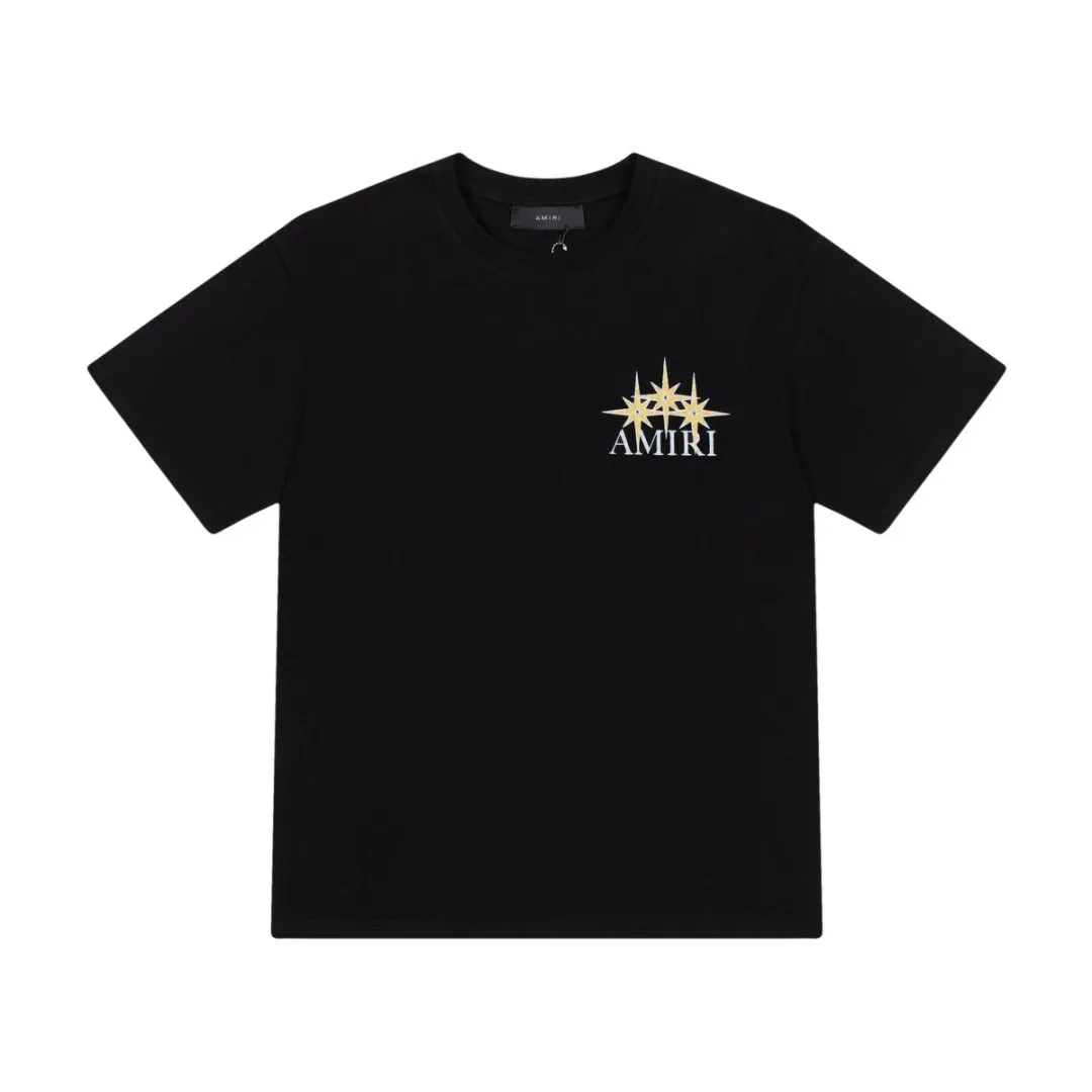 8032#P152, AMIRI star logo hand-printed loose version short-sleeved T-shirt, made of 300 grams of fabric, color: black, white, size: S M L XL
