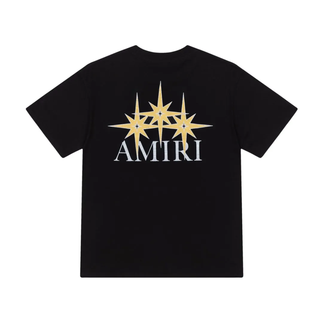 8032#P152, AMIRI star logo hand-printed loose version short-sleeved T-shirt, made of 300 grams of fabric, color: black, white, size: S M L XL