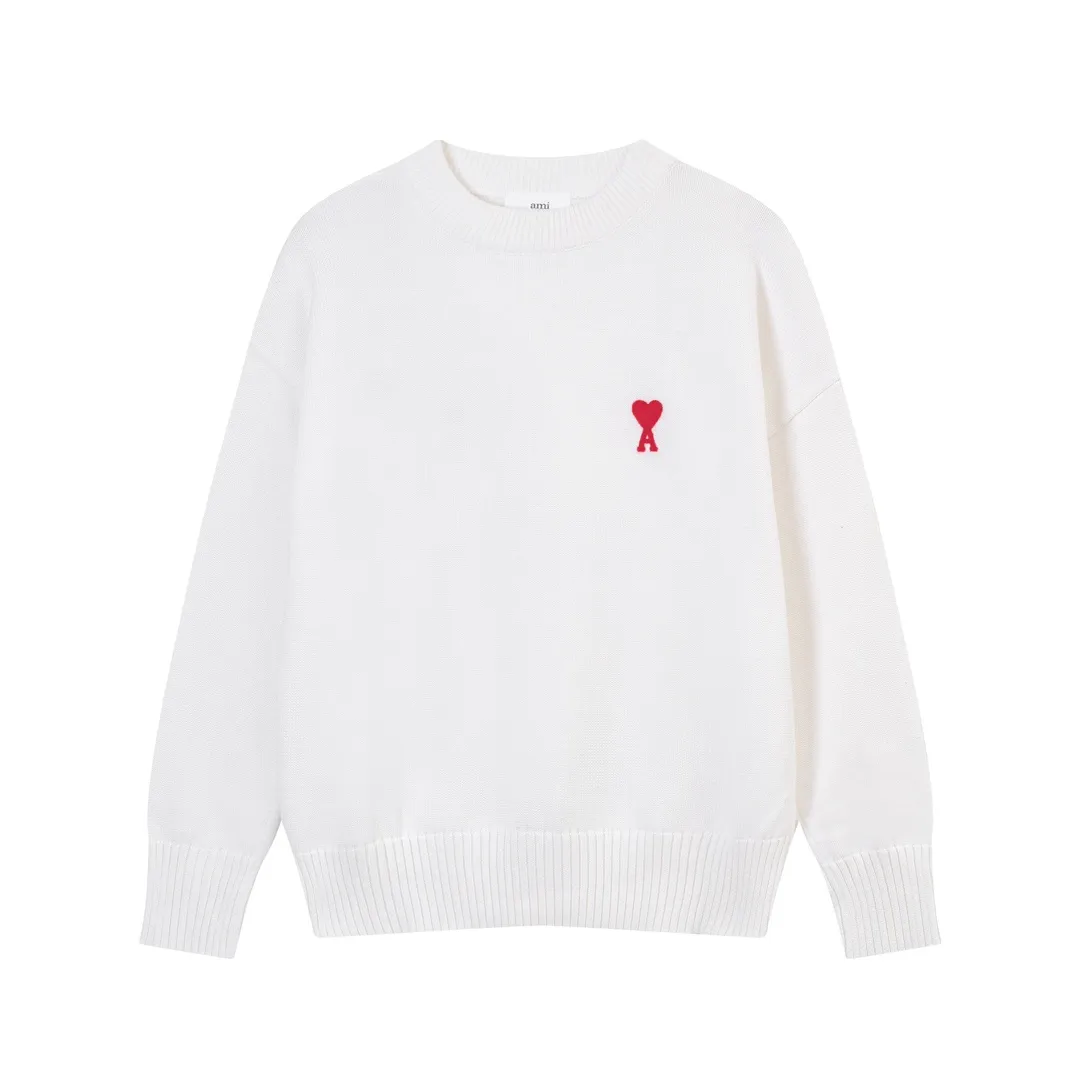 A8115# AMI Paris 2023 New Arrival Love Towel Embroidered Round Neck Sweater Single Piece M Size 750g Oversize Version Same Style for Men and Women Color: Black White Sky Blue Vanilla Apricot Size Number: S-XL