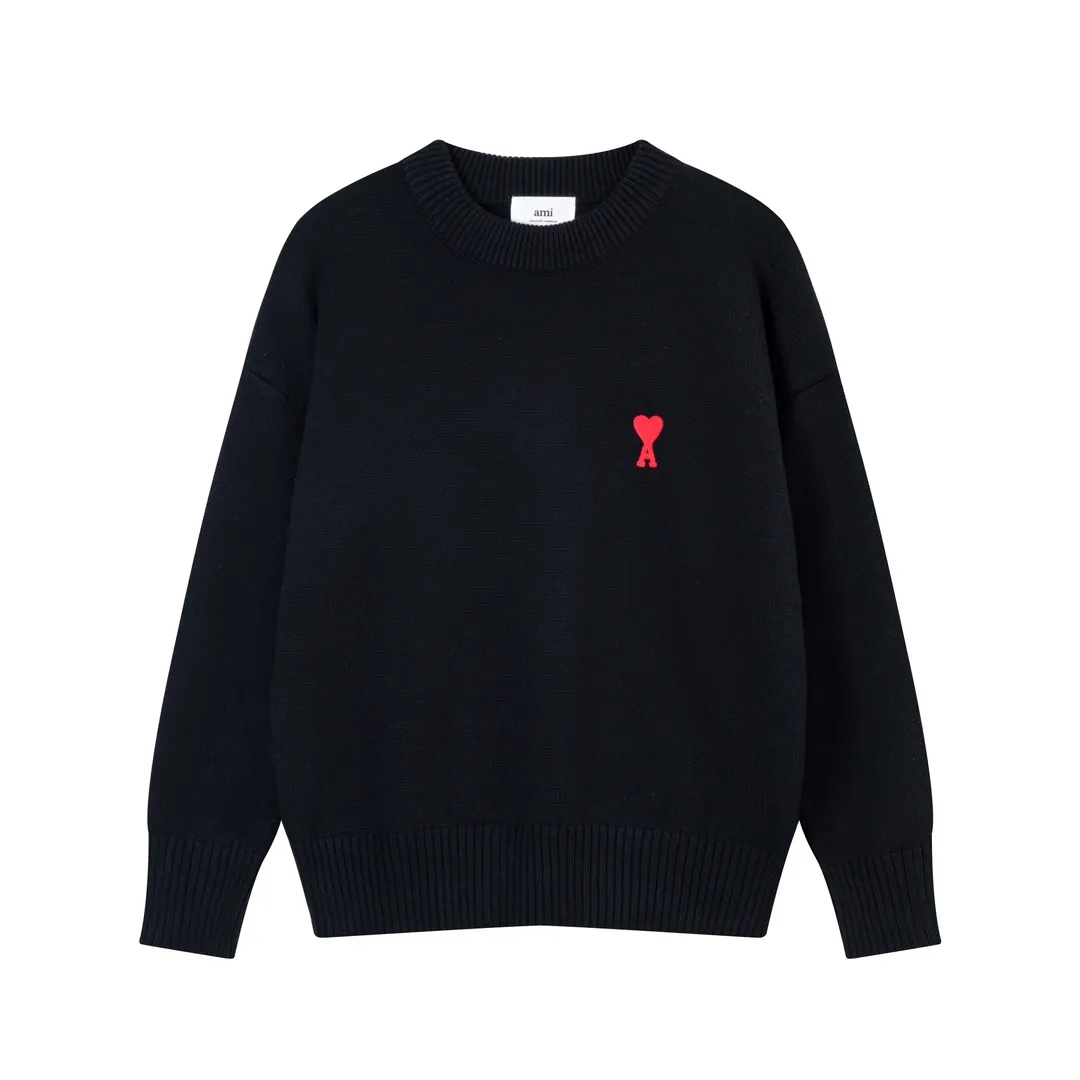 A8115# AMI Paris 2023 New Arrival Love Towel Embroidered Round Neck Sweater Single Piece M Size 750g Oversize Version Same Style for Men and Women Color: Black White Sky Blue Vanilla Apricot Size Number: S-XL