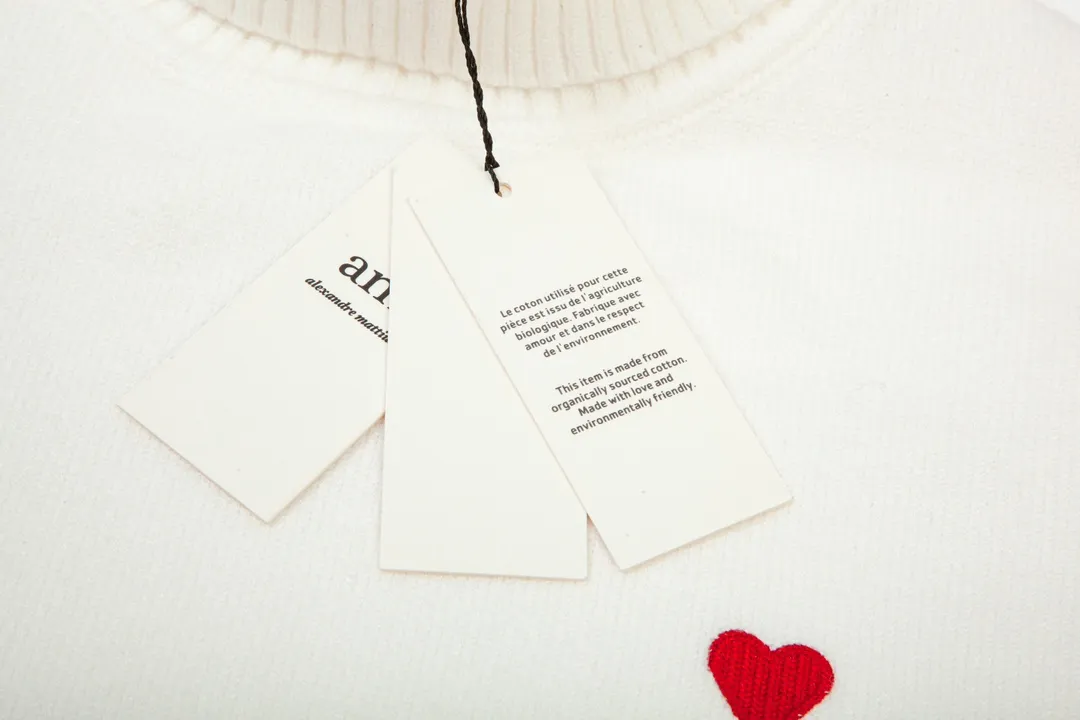8128# Ami Paris 2023 new small love embroidered wool sweater, high collar, oversize design, same style for men and women, color: black, white, gray, size: S-XL