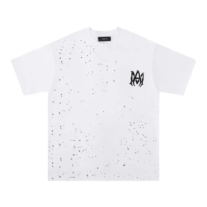 Style number: 713 P126 Fabric: 260g double yarn AMIRI 2025 spring and summer new logo round neck T-shirt high street men and women loose classic letter splash ink short sleeves Color: black. White Size: S M L XL