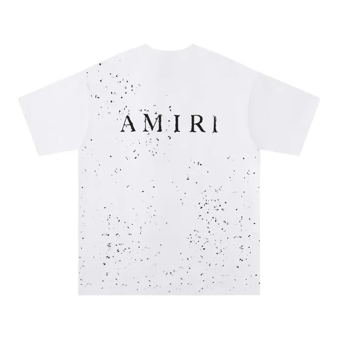 Style number: 713 P126 Fabric: 260g double yarn AMIRI 2025 spring and summer new logo round neck T-shirt high street men and women loose classic letter splash ink short sleeves Color: black. White Size: S M L XL
