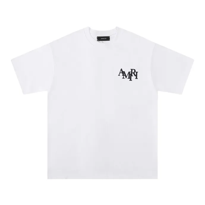Style number: 684 P120 Fabric: 260g double yarn AMIRI 2025 spring and summer new logo round neck T-shirt high street unisex style loose classic letter short sleeves Color: White Black Size: S M L XL