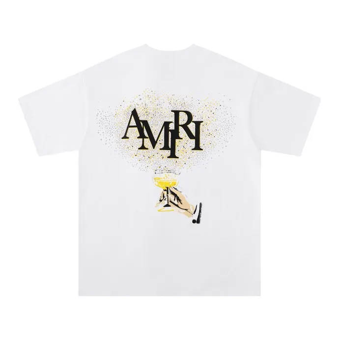 Style number: 684 P120 Fabric: 260g double yarn AMIRI 2025 spring and summer new logo round neck T-shirt high street unisex style loose classic letter short sleeves Color: White Black Size: S M L XL