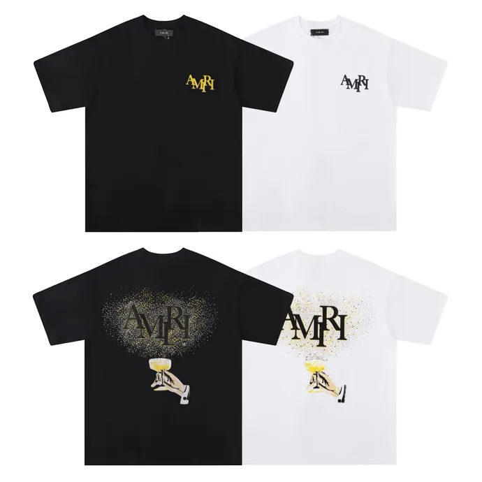 Style number: 684 P120 Fabric: 260g double yarn AMIRI 2025 spring and summer new logo round neck T-shirt high street unisex style loose classic letter short sleeves Color: White Black Size: S M L XL