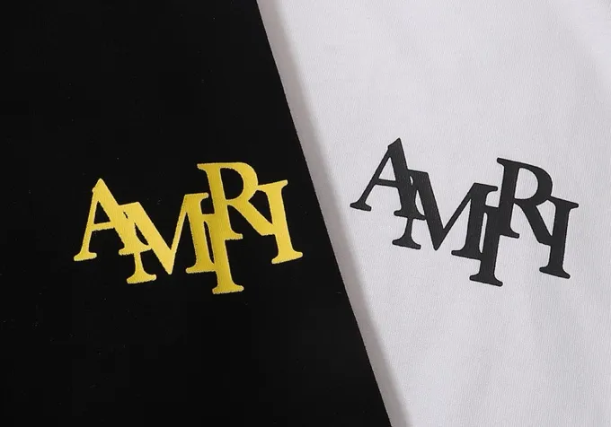 Style number: 684 P120 Fabric: 260g double yarn AMIRI 2025 spring and summer new logo round neck T-shirt high street unisex style loose classic letter short sleeves Color: White Black Size: S M L XL