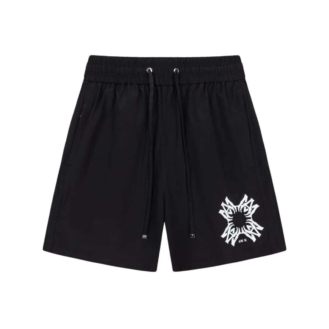 DK018#P230, AMIRI lettering film logo, cool and skin-friendly casual sports beach pants, color: black, dark green, size: S M L XL