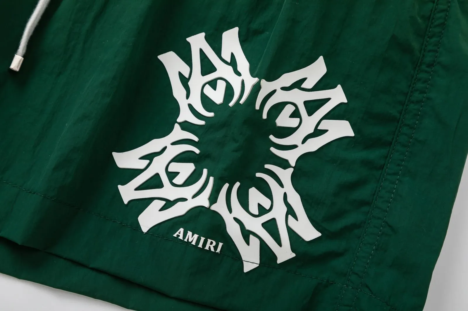 DK018#P230, AMIRI lettering film logo, cool and skin-friendly casual sports beach pants, color: black, dark green, size: S M L XL