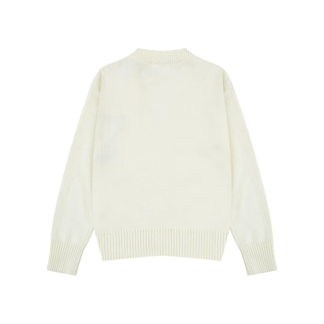 A8148# [Christmas Capsule Series] AMI Paris 2023 autumn and winter new silver big heart alpaca blend soft and waxy cardigan knitted sweater Oversize version for men and women Color: off-white Size: S-XL