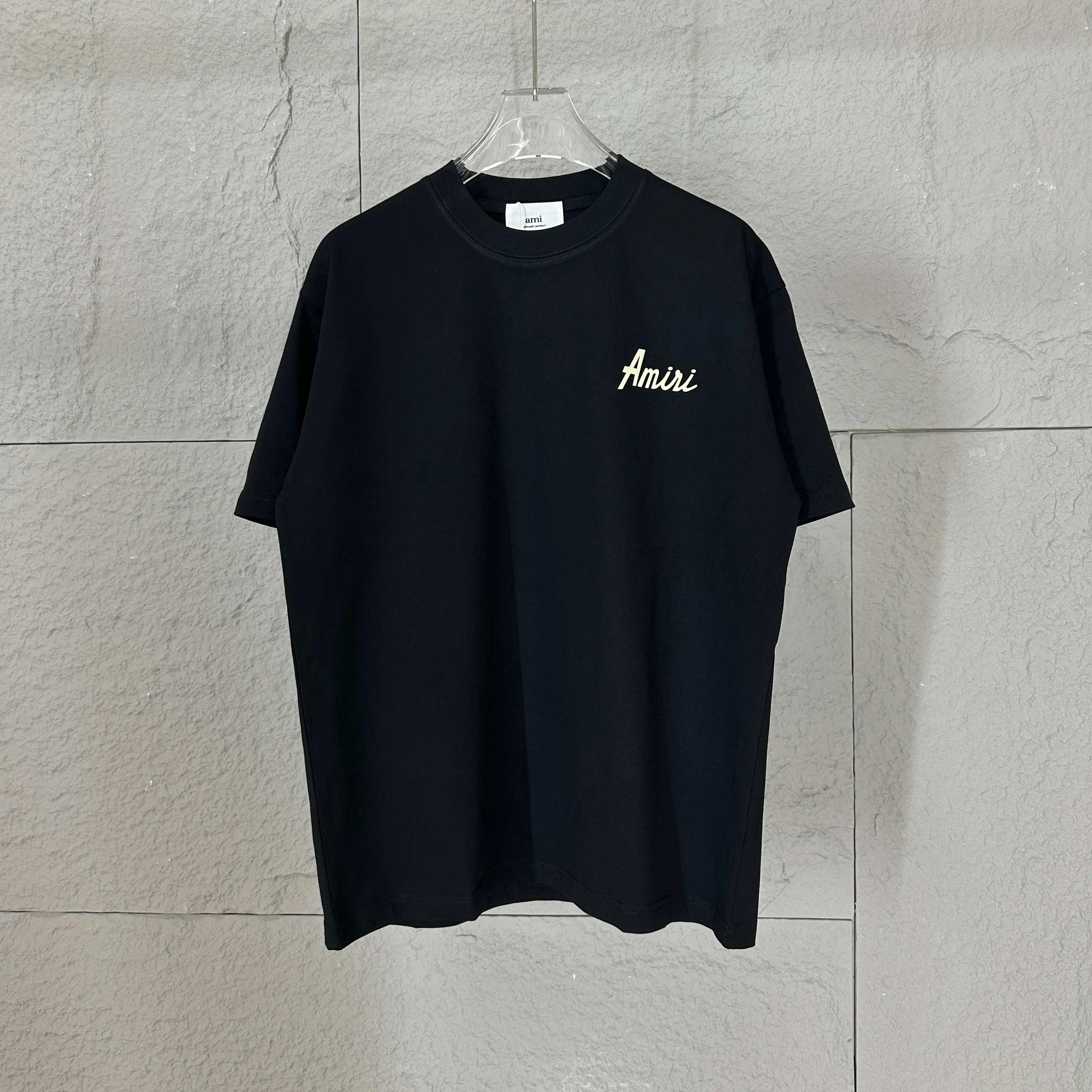 🅿️190 Ami Love 2025 Spring and Summer Style Classic Simple Flocking Three-dimensional Love Letters Personalized Logo Customized Double Yarn Plain Cotton Fabric Short Sleeve T-shirt Unisex Color: Black White Size: S (90-130 catties) M (120-150 catties) L (140-165 catties) XL (160-180 catties) XXL (180-210 pounds)