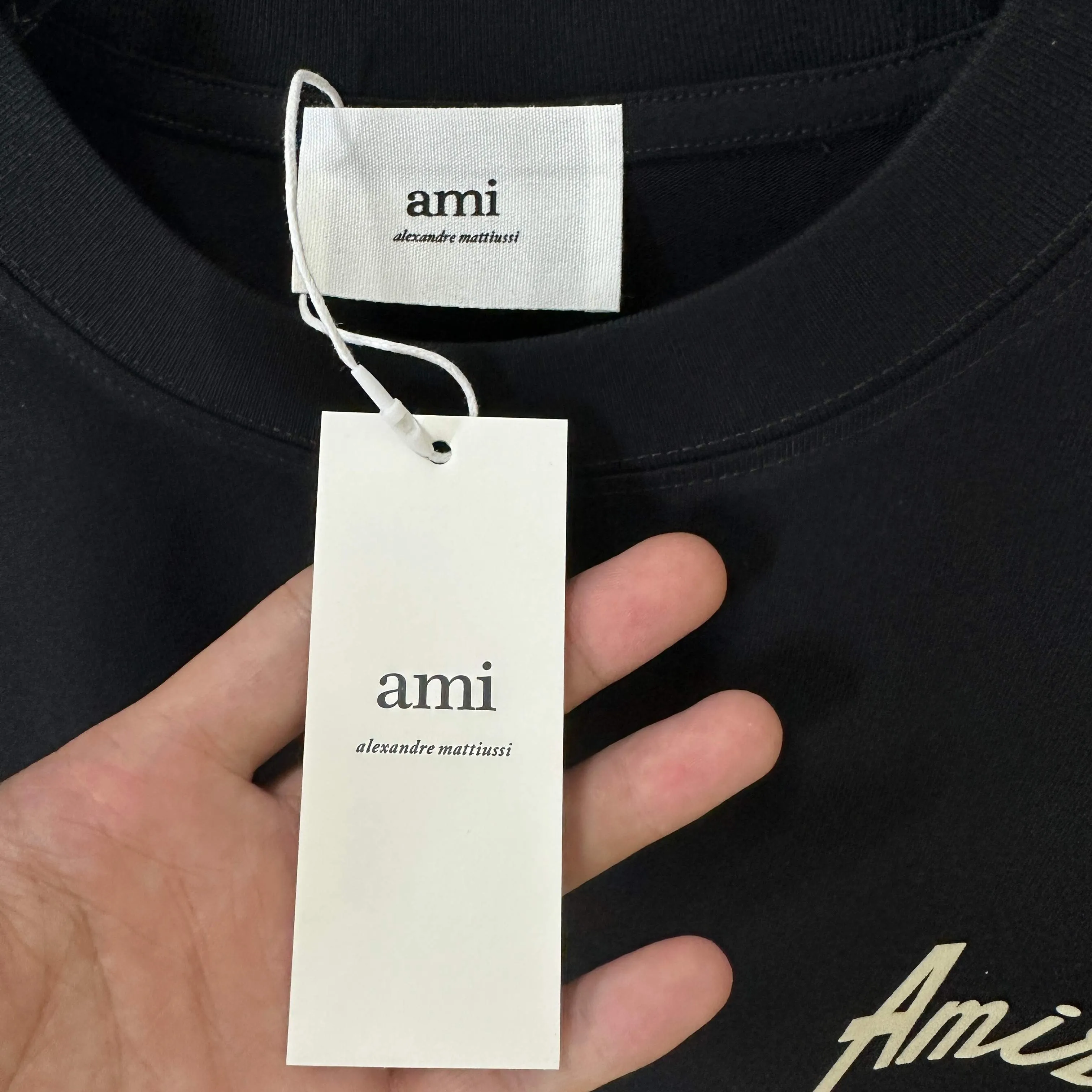🅿️190 Ami Love 2025 Spring and Summer Style Classic Simple Flocking Three-dimensional Love Letters Personalized Logo Customized Double Yarn Plain Cotton Fabric Short Sleeve T-shirt Unisex Color: Black White Size: S (90-130 catties) M (120-150 catties) L (140-165 catties) XL (160-180 catties) XXL (180-210 pounds)