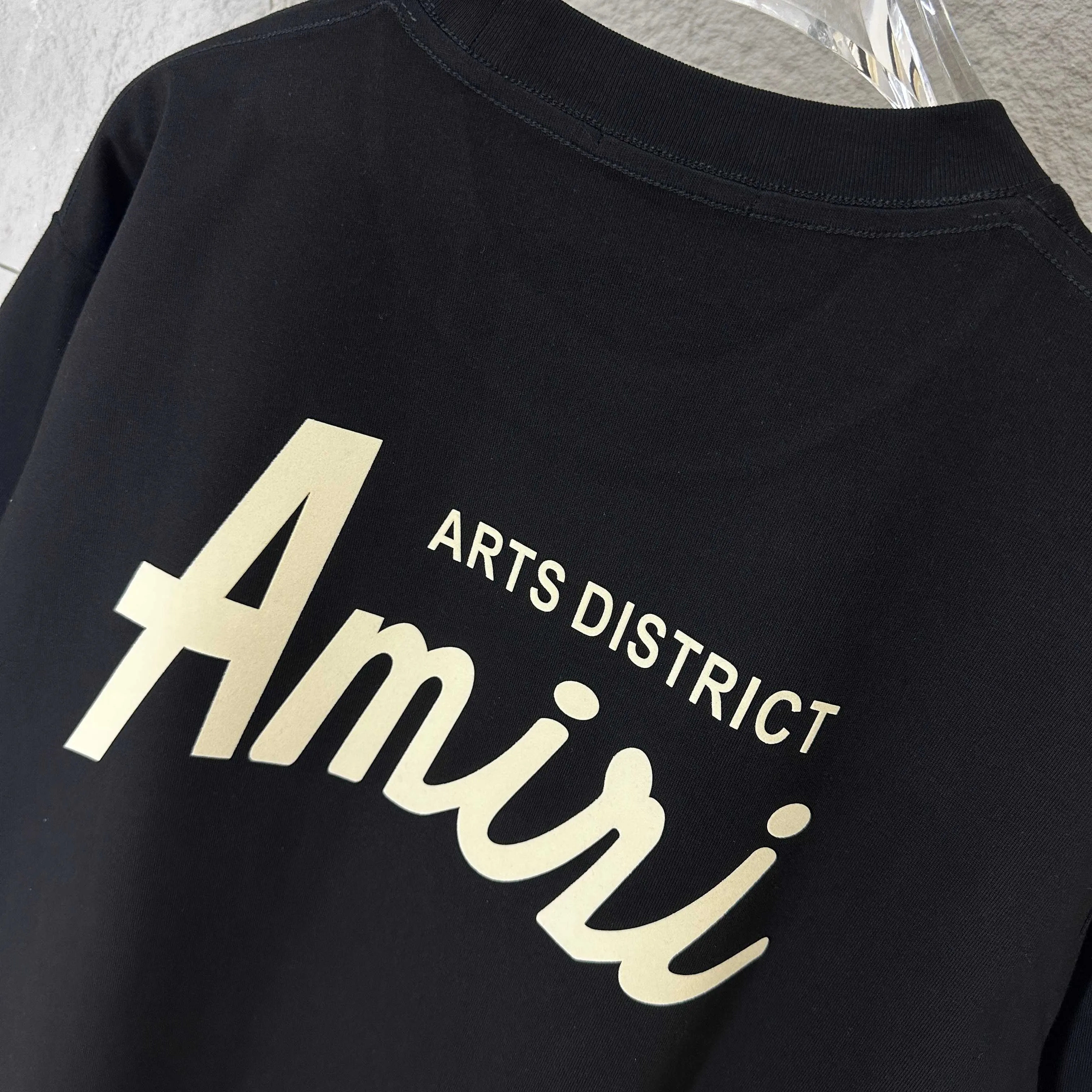 🅿️190 Ami Love 2025 Spring and Summer Style Classic Simple Flocking Three-dimensional Love Letters Personalized Logo Customized Double Yarn Plain Cotton Fabric Short Sleeve T-shirt Unisex Color: Black White Size: S (90-130 catties) M (120-150 catties) L (140-165 catties) XL (160-180 catties) XXL (180-210 pounds)