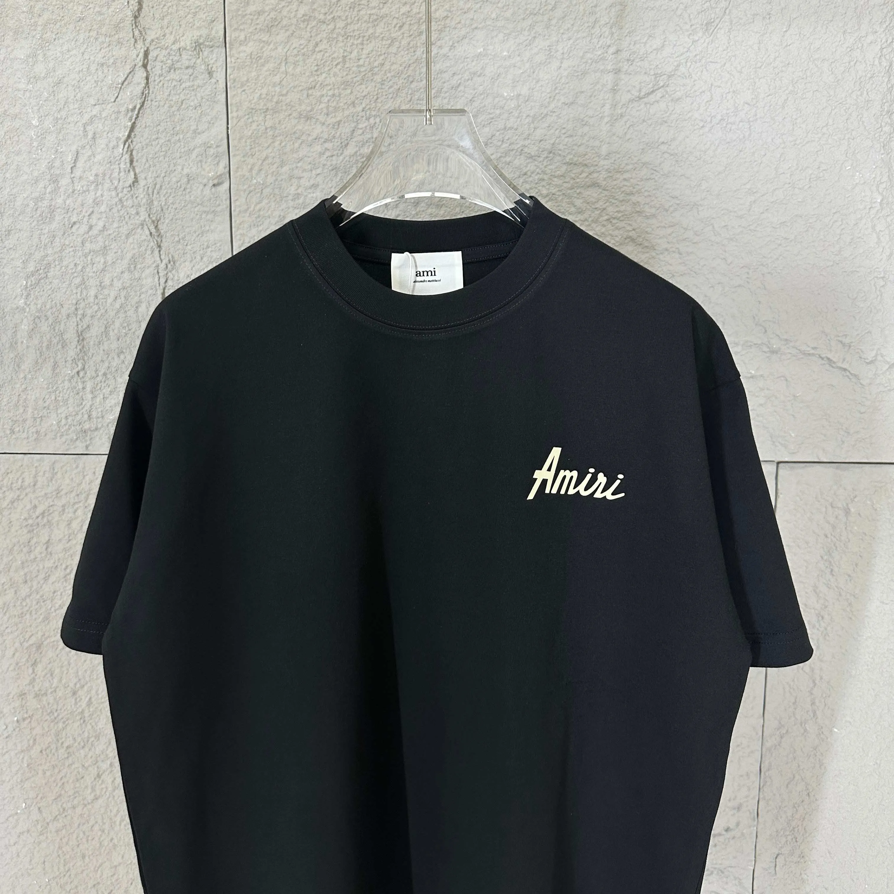 🅿️190 Ami Love 2025 Spring and Summer Style Classic Simple Flocking Three-dimensional Love Letters Personalized Logo Customized Double Yarn Plain Cotton Fabric Short Sleeve T-shirt Unisex Color: Black White Size: S (90-130 catties) M (120-150 catties) L (140-165 catties) XL (160-180 catties) XXL (180-210 pounds)
