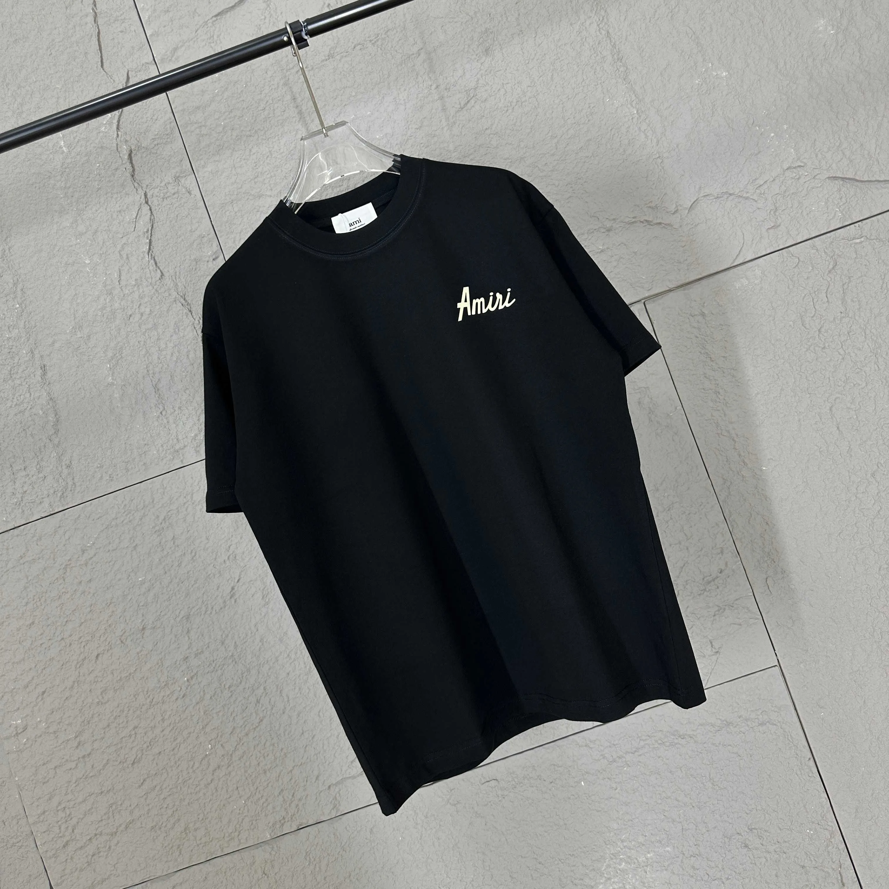 🅿️190 Ami Love 2025 Spring and Summer Style Classic Simple Flocking Three-dimensional Love Letters Personalized Logo Customized Double Yarn Plain Cotton Fabric Short Sleeve T-shirt Unisex Color: Black White Size: S (90-130 catties) M (120-150 catties) L (140-165 catties) XL (160-180 catties) XXL (180-210 pounds)