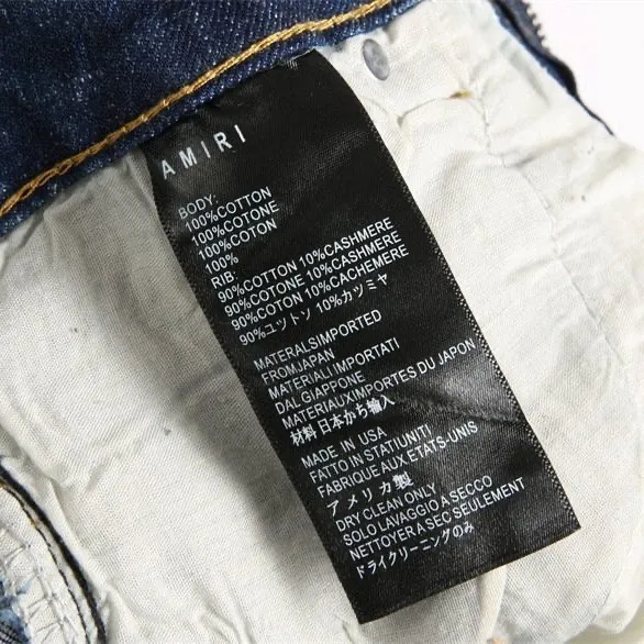 #M56 P168💰 AMIRI patch embroidery jeans trousers AMIRI high street basic ripped tight elastic jeans trousers amiri brand jeans break the production process and cutting of the original jeans, the fabrics are softer and more comfortable Hand-sewn collar label Customized logo buttons Genuine leather tag Color: Picture color Size: 30-32-34-36