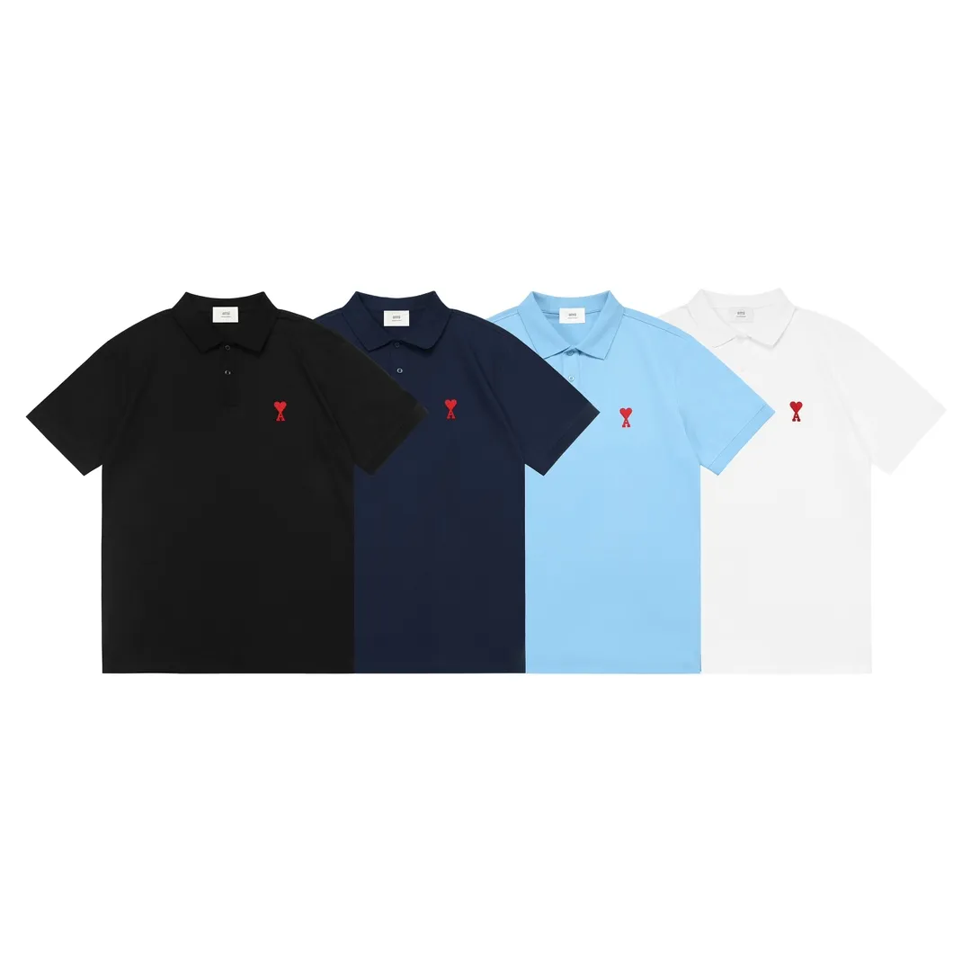 🅿️190 ami 2025 new love embroidered logo couple style casual polo shirt ·Customized pique cotton fabric ·Imported Tajima machine embroidery technology ·Collar label, hangtag, main mark and three labels complete Color: Black Size: M-XXXL