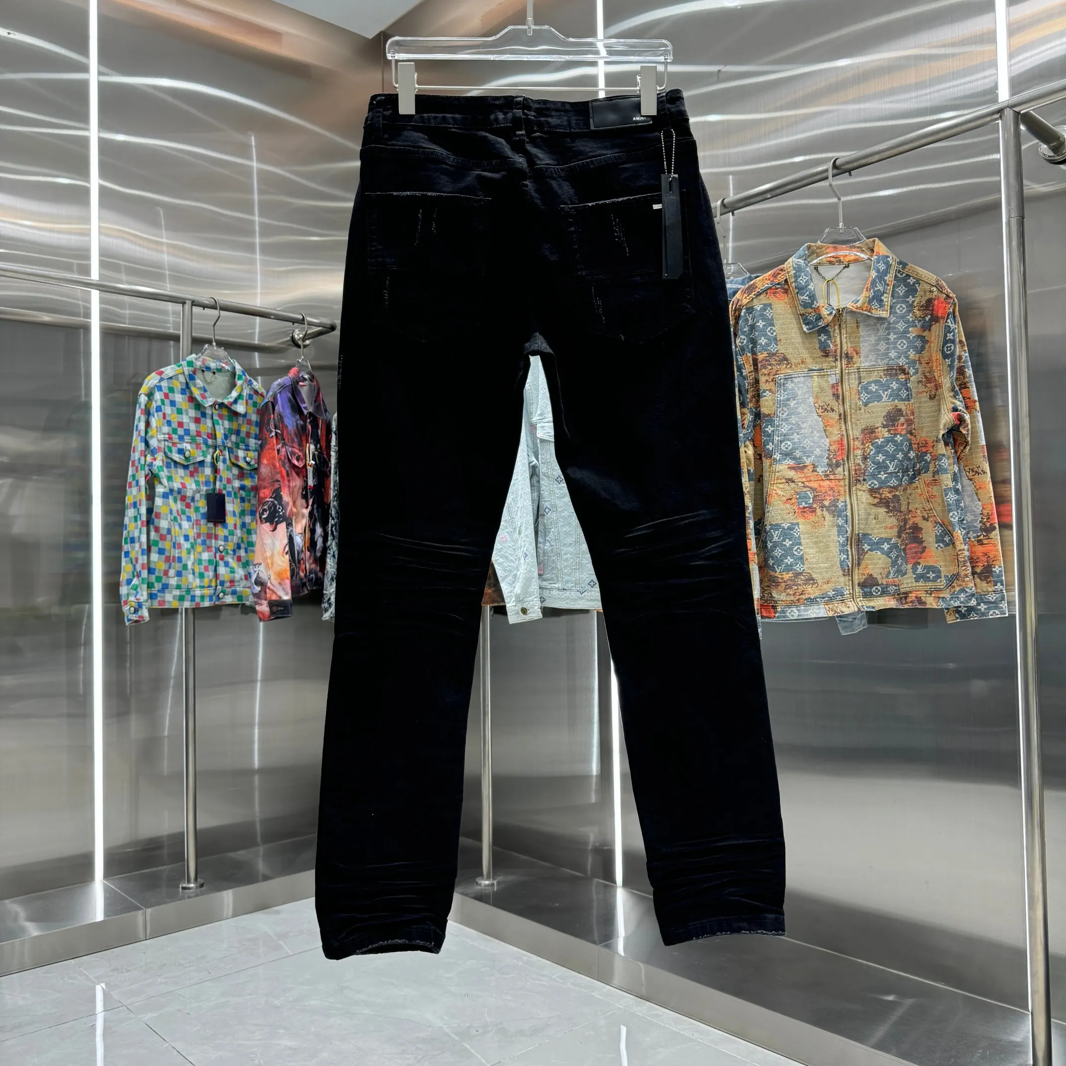 P280 Amiri ripped letter craft street fashion slim fit stretch jeans Color Black Size 30 32 34 36 38