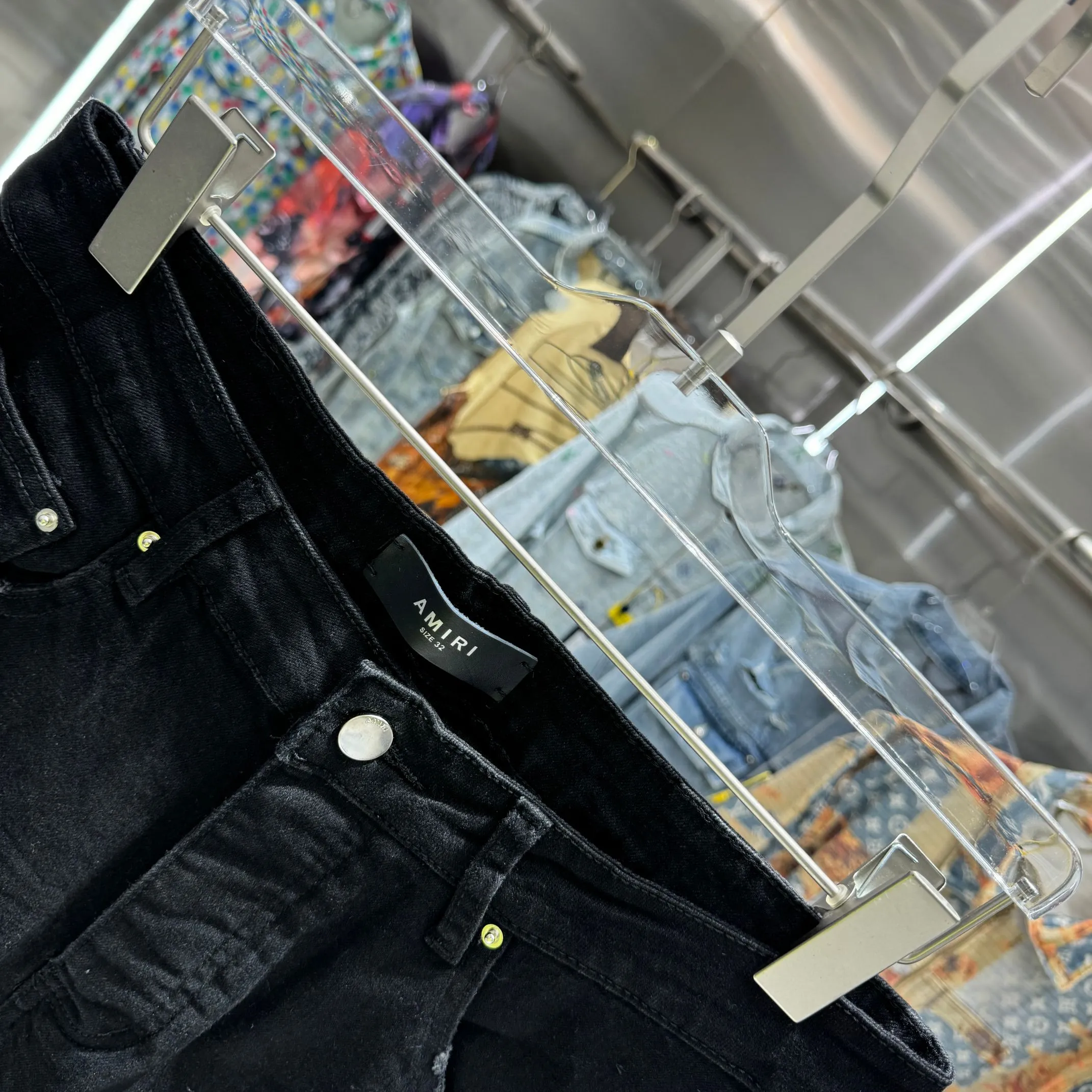 P280 Amiri ripped letter craft street fashion slim fit stretch jeans Color Black Size 30 32 34 36 38