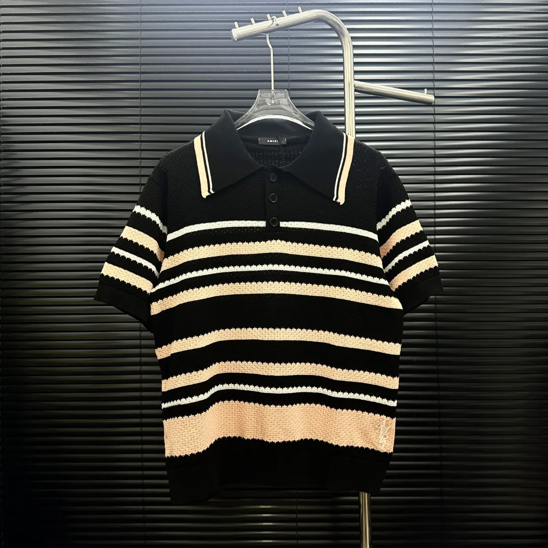 P250 Style: AMIRI striped patchwork embroidered knitted POLO Size: S-XXL Fabric: Wool blend Accessories: Full set of customized original accessories No gender distinction, same style for men and women