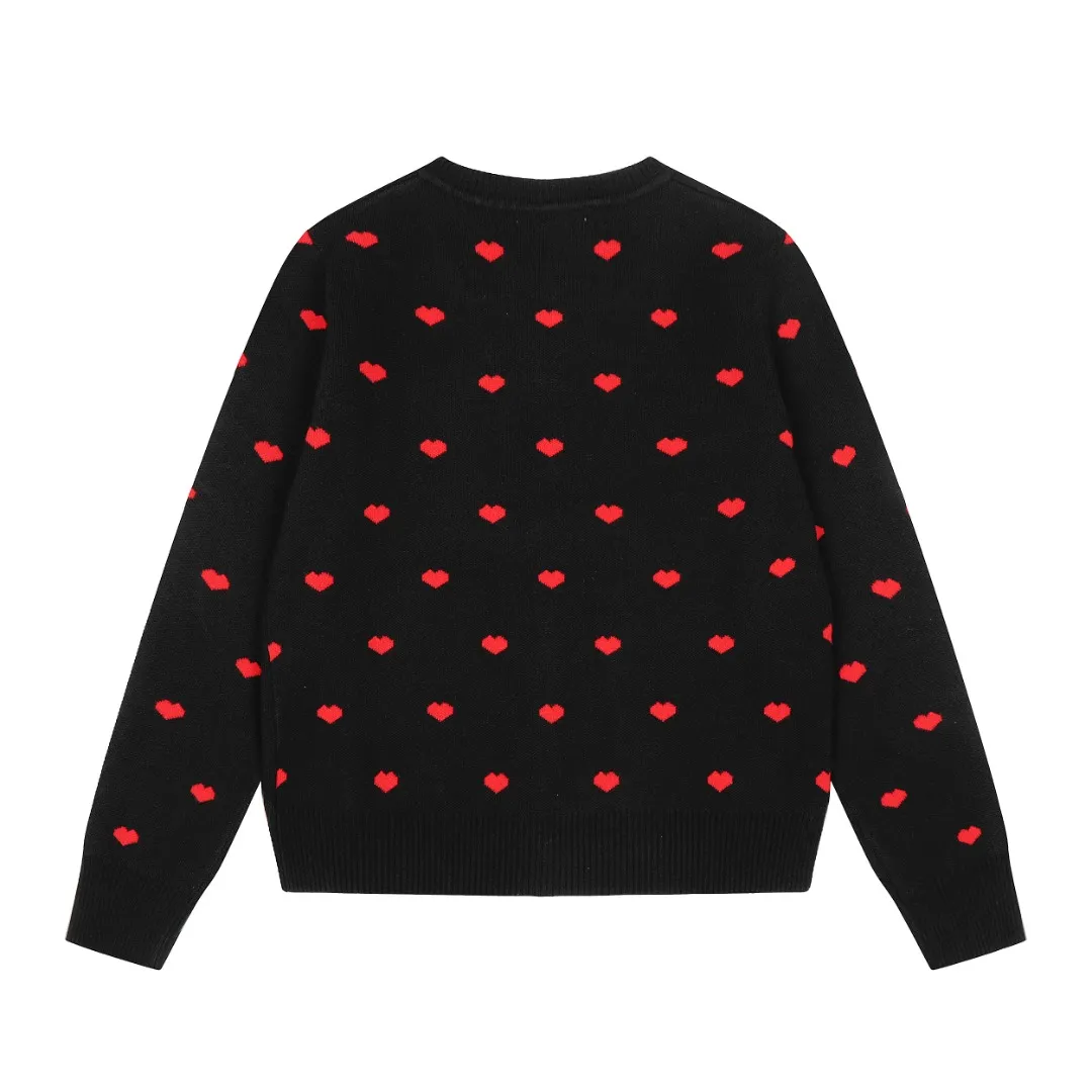 Ami/Ami's new jacquard love-printed goddess style must-have autumn and winter knitted cardigan small jacket Size: S-XL Color: White red heart Black red heart Red white heart Milky apricot purple heart Navy blue white heart Pink red heart