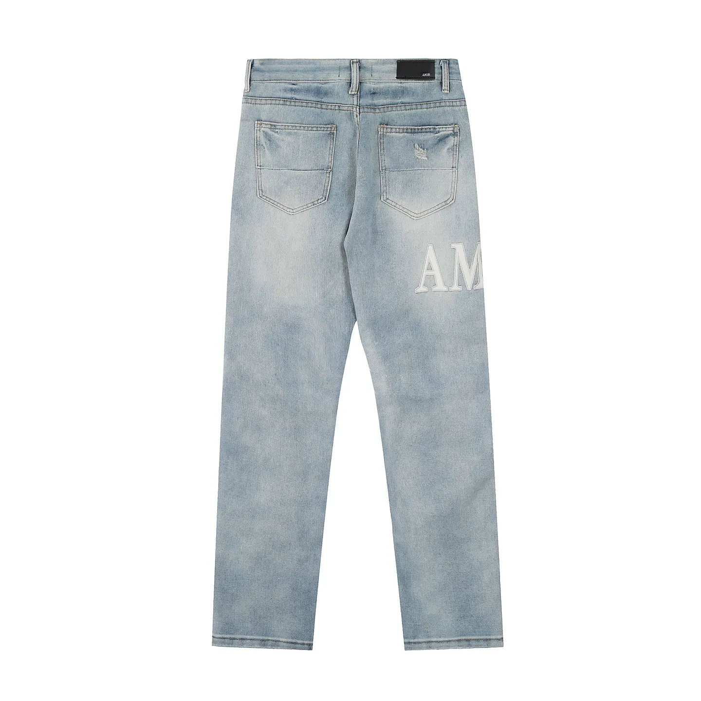 #M06 P168💰 AMIRI patch embroidery jeans trousers AMIRI high street basic ripped tight elastic jeans trousers amiri brand jeans break the production process and cutting of the original jeans, the fabrics are softer and more comfortable Hand-sewn collar label Customized logo buttons Genuine leather tag Color: blue Size: 30-32-34-36