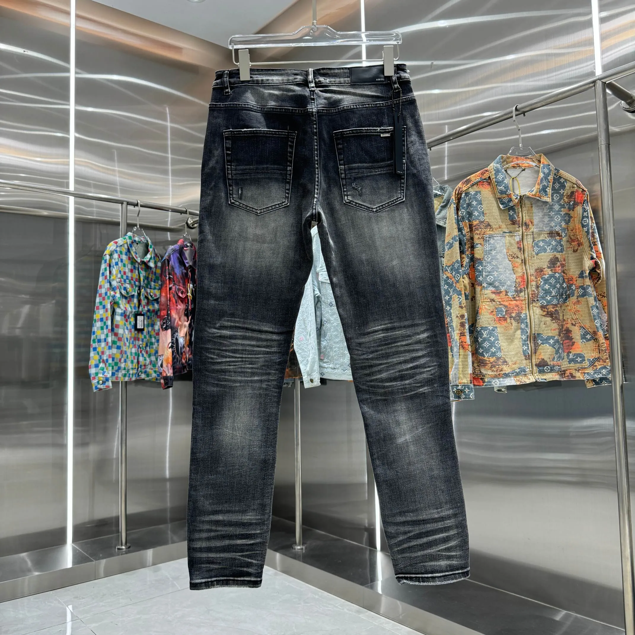 P290 Amiri ripped craft street fashion slim fit stretch jeans Color Black Size 30 32 34 36 38