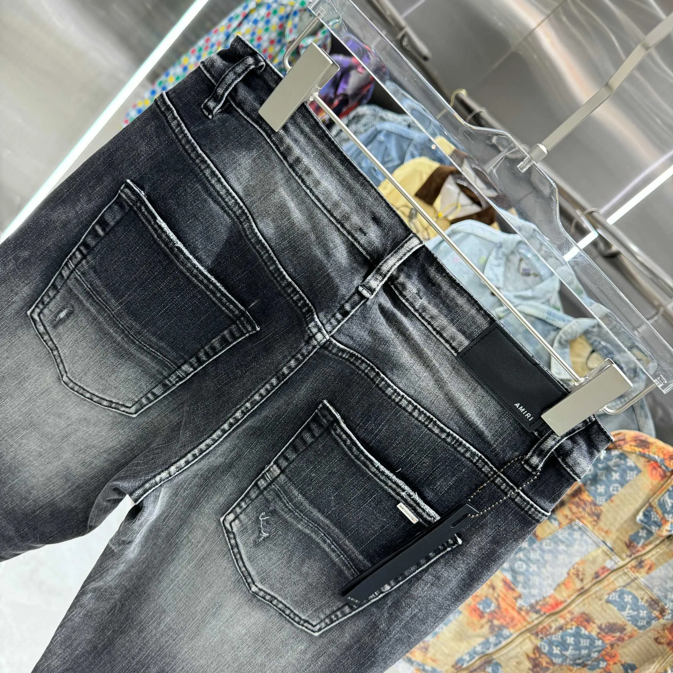 P290 Amiri ripped craft street fashion slim fit stretch jeans Color Black Size 30 32 34 36 38