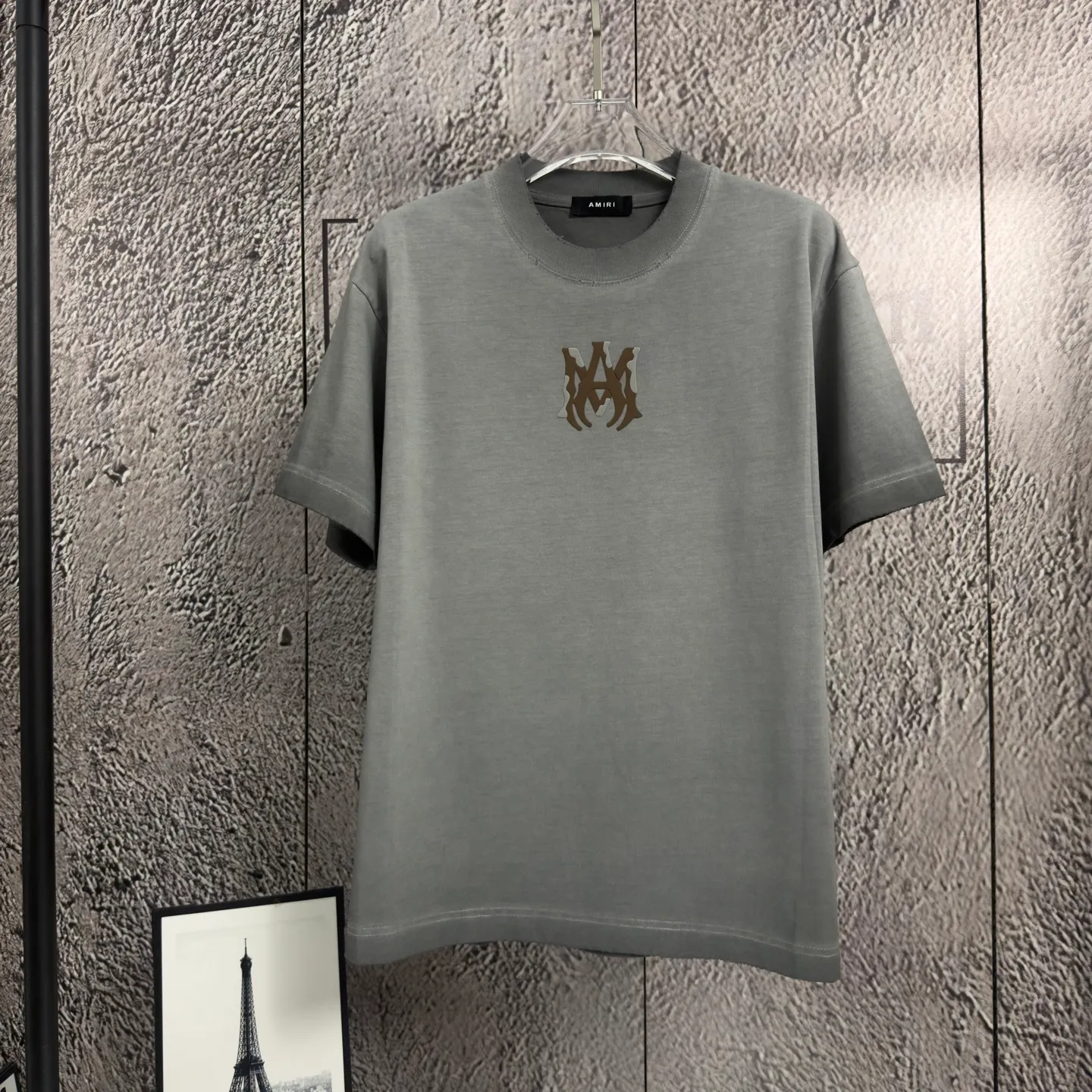 P170 𝙉𝙚𝙬⚜️AMl Amy》 2026 spring and summer new short-sleeved T-shirt, heavyweight pure cotton, washed and distressed, flocked and foamed letter personalized style Color: White Gray Purple Black Size: S M L XL XXL