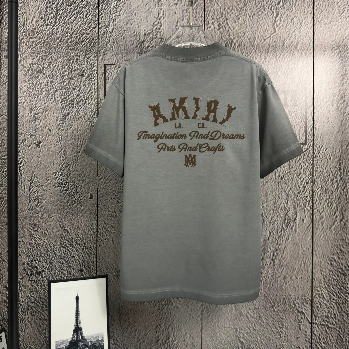 P170 𝙉𝙚𝙬⚜️AMl Amy》 2026 spring and summer new short-sleeved T-shirt, heavyweight pure cotton, washed and distressed, flocked and foamed letter personalized style Color: White Gray Purple Black Size: S M L XL XXL