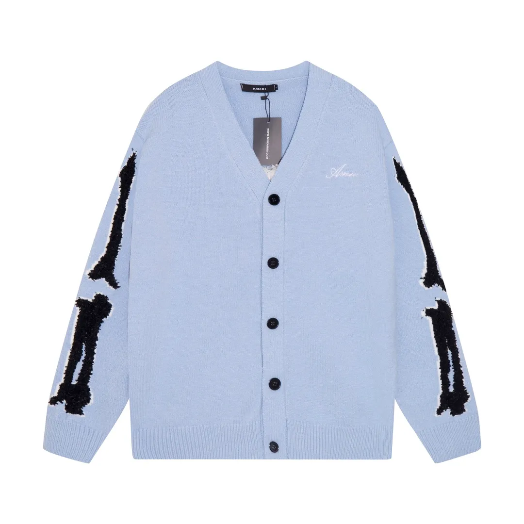 P320 AMIRI new letter logo jacquard, tassel V-neck cardigan sweater Color: blue black apricot Code number: S M L XL XXL