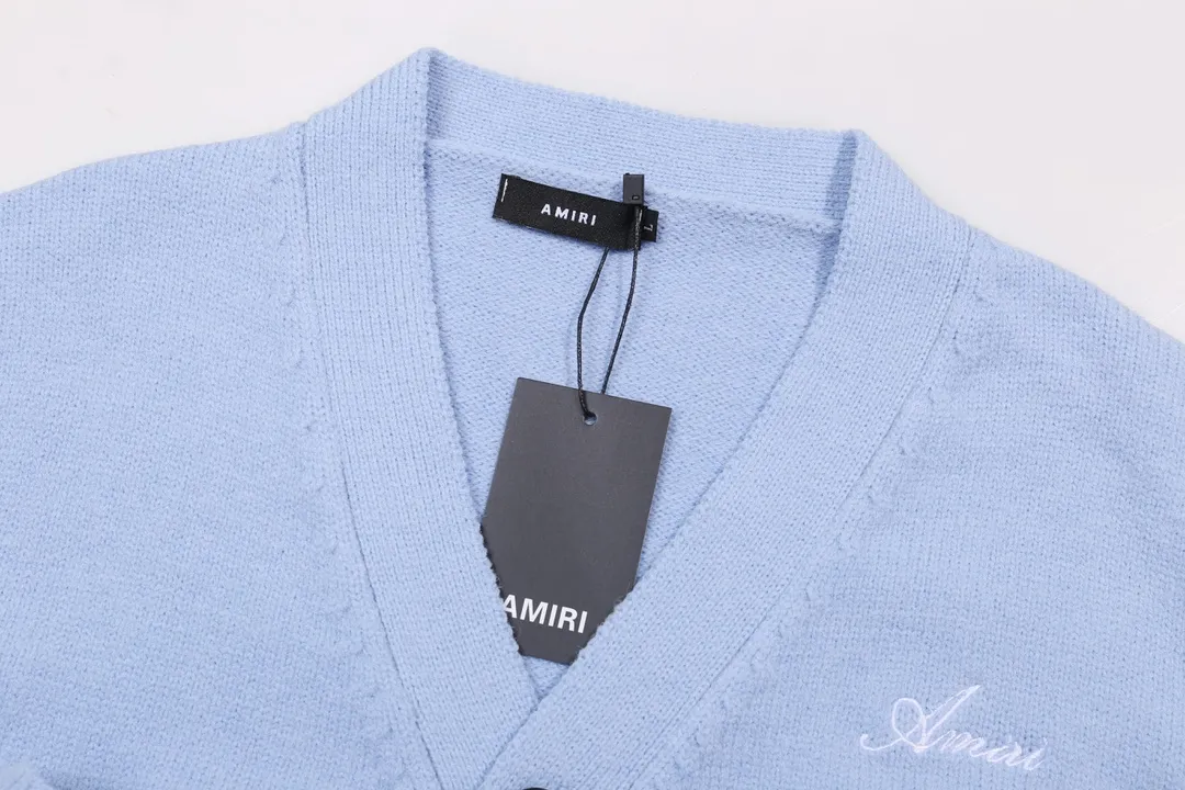 P320 AMIRI new letter logo jacquard, tassel V-neck cardigan sweater Color: blue black apricot Code number: S M L XL XXL
