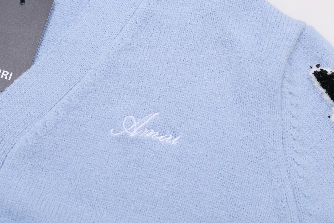 P320 AMIRI new letter logo jacquard, tassel V-neck cardigan sweater Color: blue black apricot Code number: S M L XL XXL