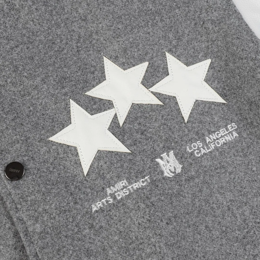 P370 Amiri2024ss Star ⭐ Baseball Jacket - Using laser burning patch technology, pocket hardware zipper design, full of uniqueness - 700g dragon and phoenix nylon and litchi pattern PU collide💥 Fashionable and versatile M L Xl xxl