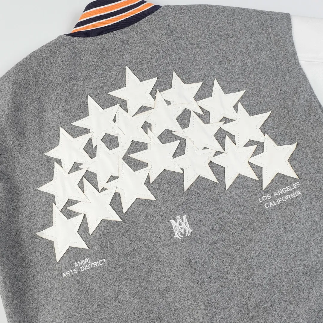 P370 Amiri2024ss Star ⭐ Baseball Jacket - Using laser burning patch technology, pocket hardware zipper design, full of uniqueness - 700g dragon and phoenix nylon and litchi pattern PU collide💥 Fashionable and versatile M L Xl xxl