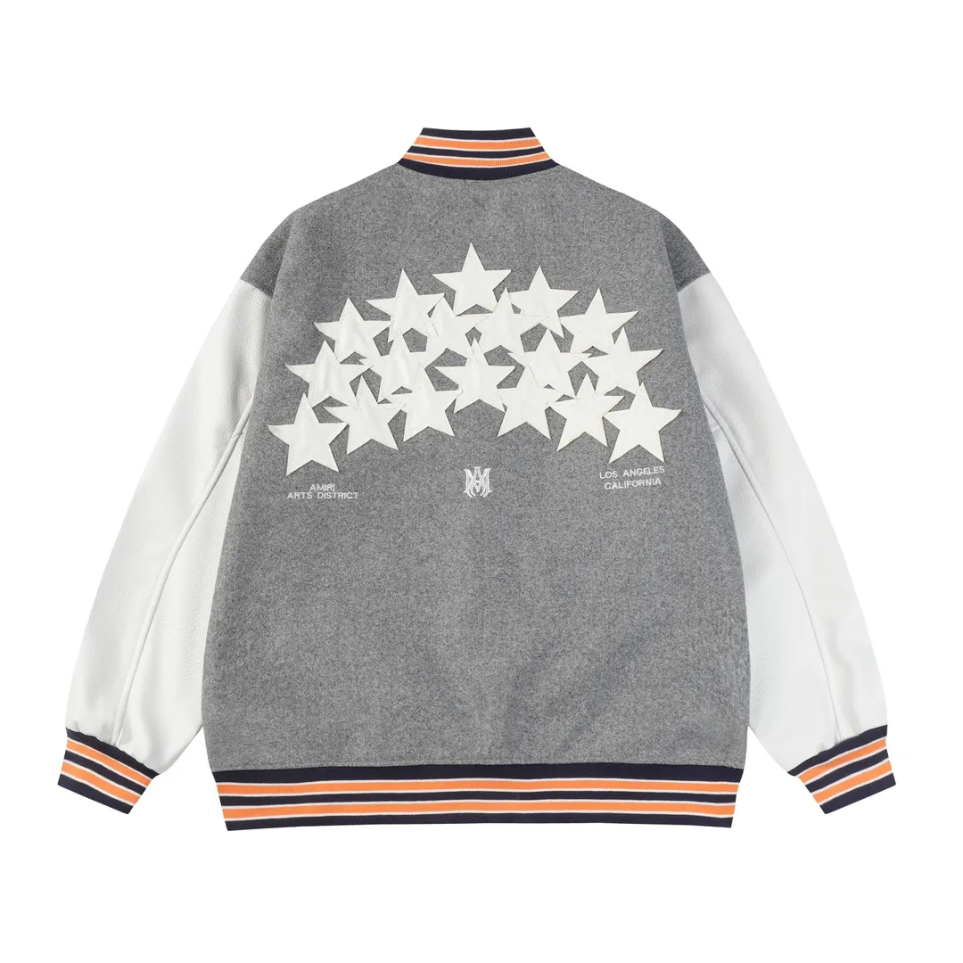 P370 Amiri2024ss Star ⭐ Baseball Jacket - Using laser burning patch technology, pocket hardware zipper design, full of uniqueness - 700g dragon and phoenix nylon and litchi pattern PU collide💥 Fashionable and versatile M L Xl xxl