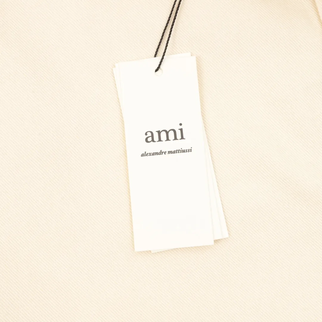 🅿️540 AMI PARIS 25 new autumn and winter woven love embroidered long-sleeved denim loose casual lapel jacket, buttons decorated with LOGO YP, can be worn by men and women, dropped shoulder length, color: apricot, apricot red heart, denim basket size: S-XL